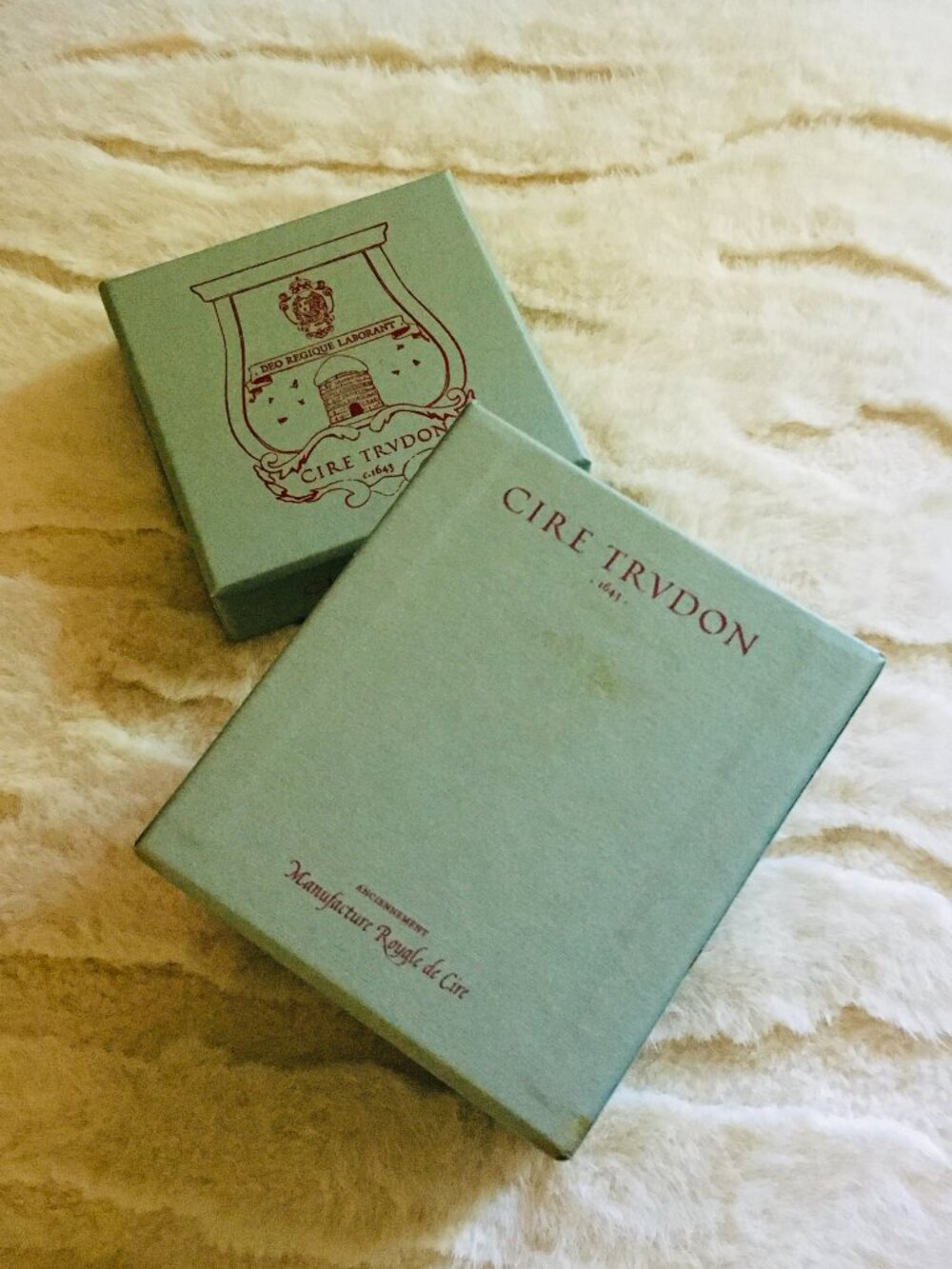 Two Designer Candle Diptyque + Cire Trudon Collectible Boxes Display Staging